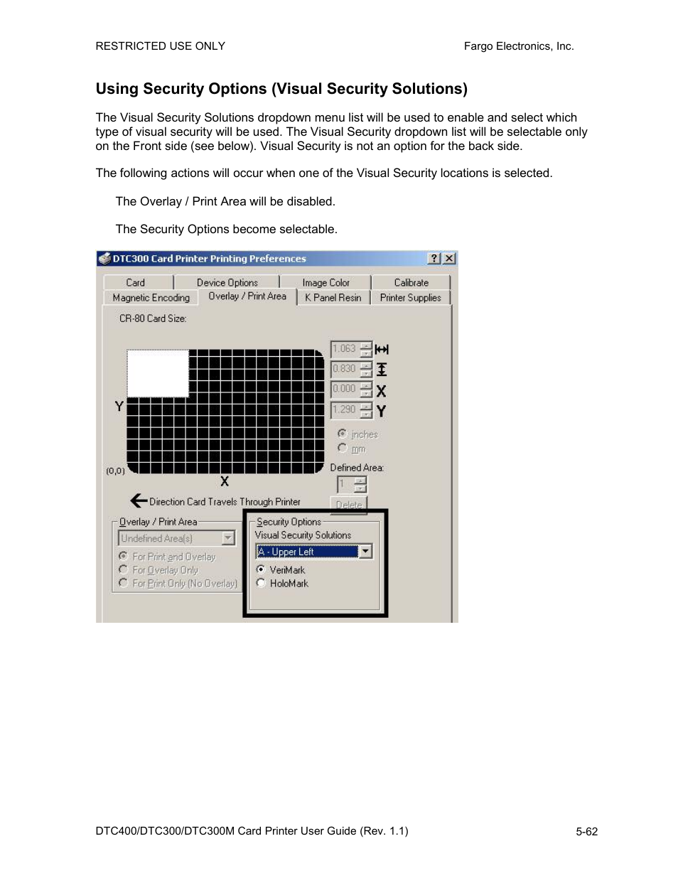 Using security options (visual security solutions) | Fargo DTC300 User Manual | Page 172 / 278