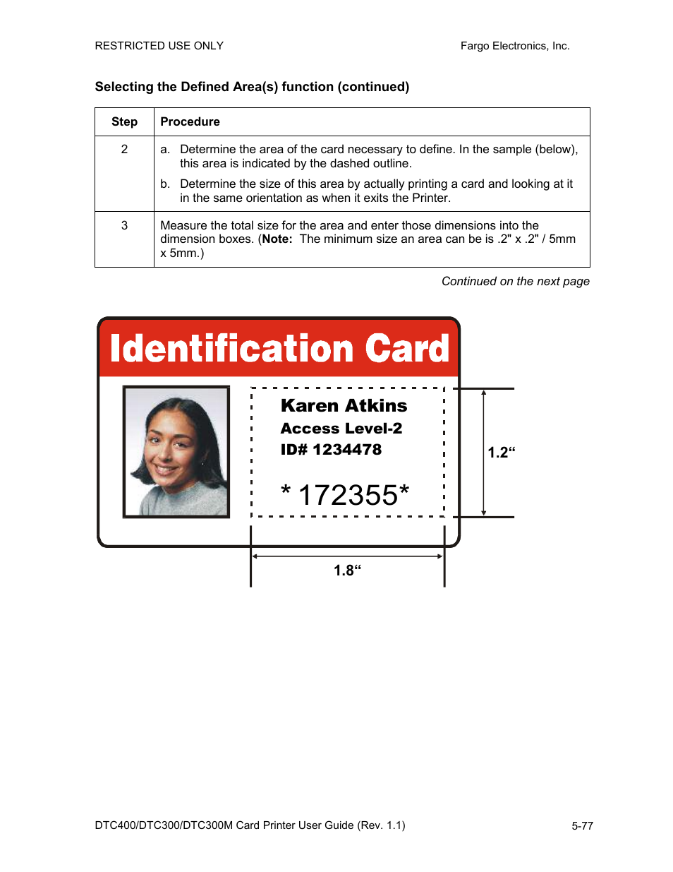 Selecting the defined area(s) function (continued), Karen atkins | Fargo DTC300 User Manual | Page 187 / 278