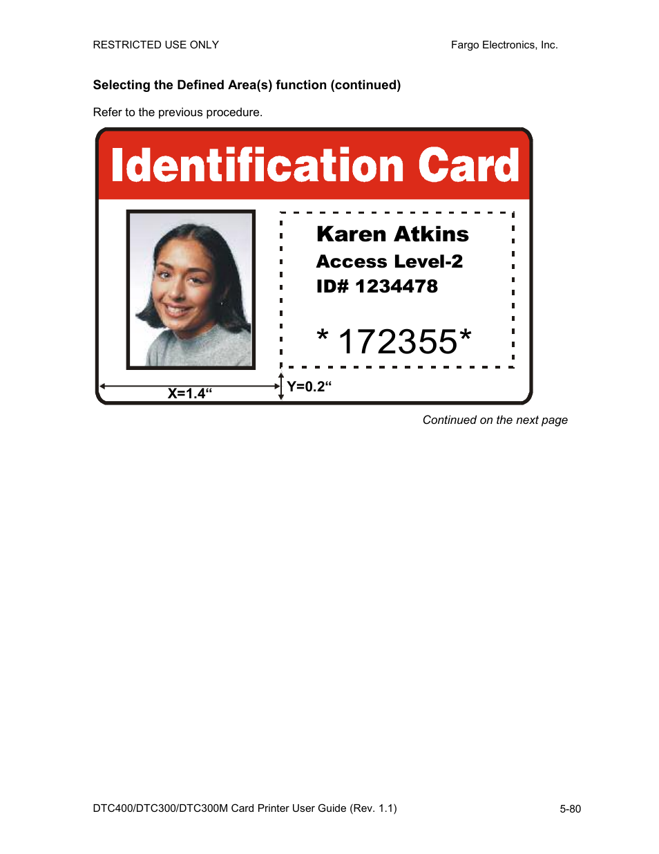 Selecting the defined area(s) function (continued), Karen atkins | Fargo DTC300 User Manual | Page 190 / 278