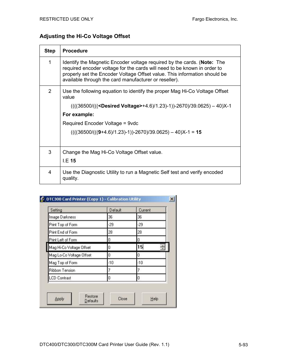 Adjusting the hi-co voltage offset, Adjusting the hi-co voltage offset -93 | Fargo DTC300 User Manual | Page 203 / 278
