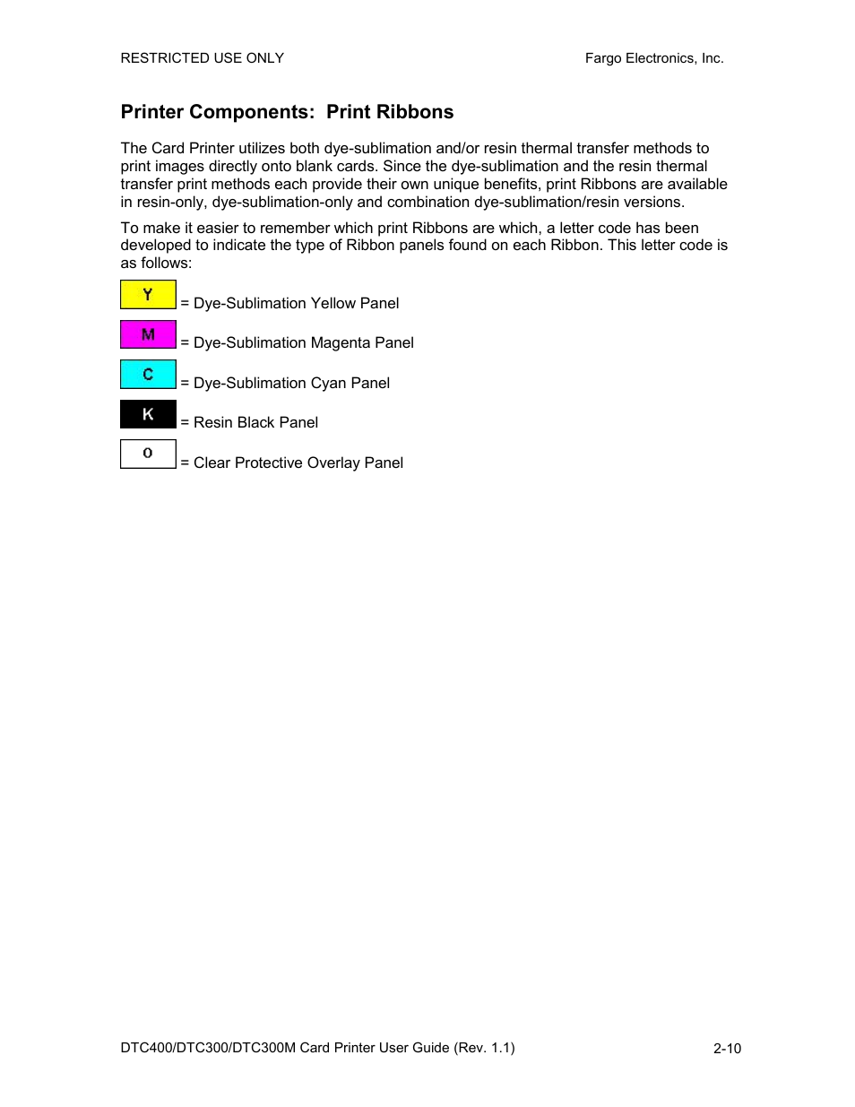 Printer components: print ribbons, Printer components: print ribbons -10 | Fargo DTC300 User Manual | Page 24 / 278