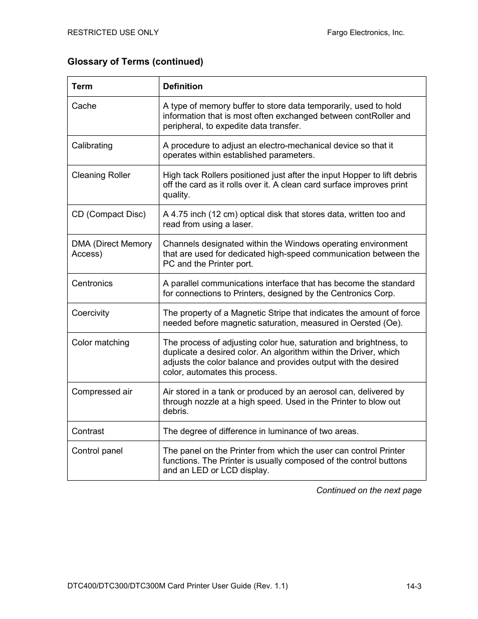 Glossary of terms (continued) | Fargo DTC300 User Manual | Page 254 / 278