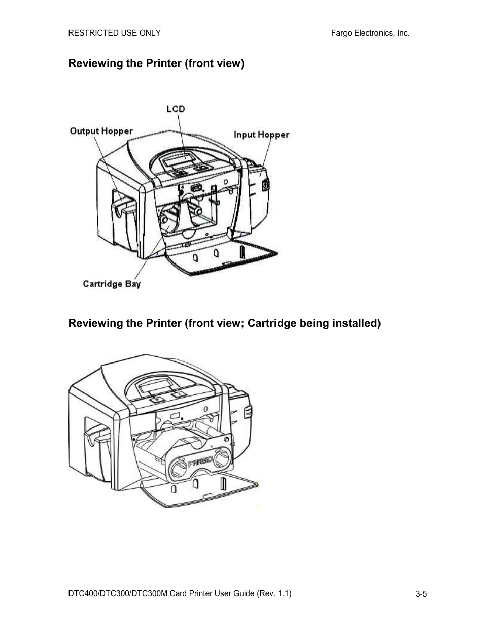 Reviewing the printer (front view) | Fargo DTC300 User Manual | Page 33 / 278
