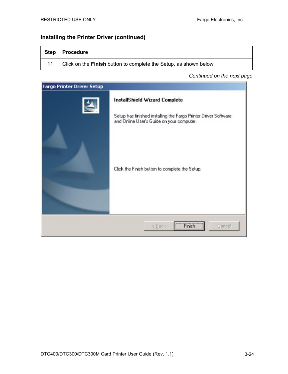 Installing the printer driver (continued), Installing the printer driver (continued) -24 | Fargo DTC300 User Manual | Page 52 / 278