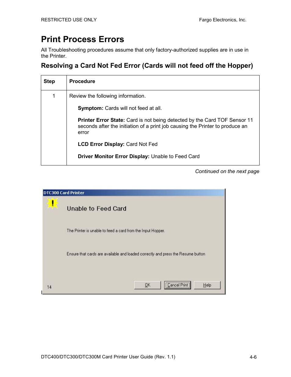 Print process errors, Print process errors -6 | Fargo DTC300 User Manual | Page 63 / 278