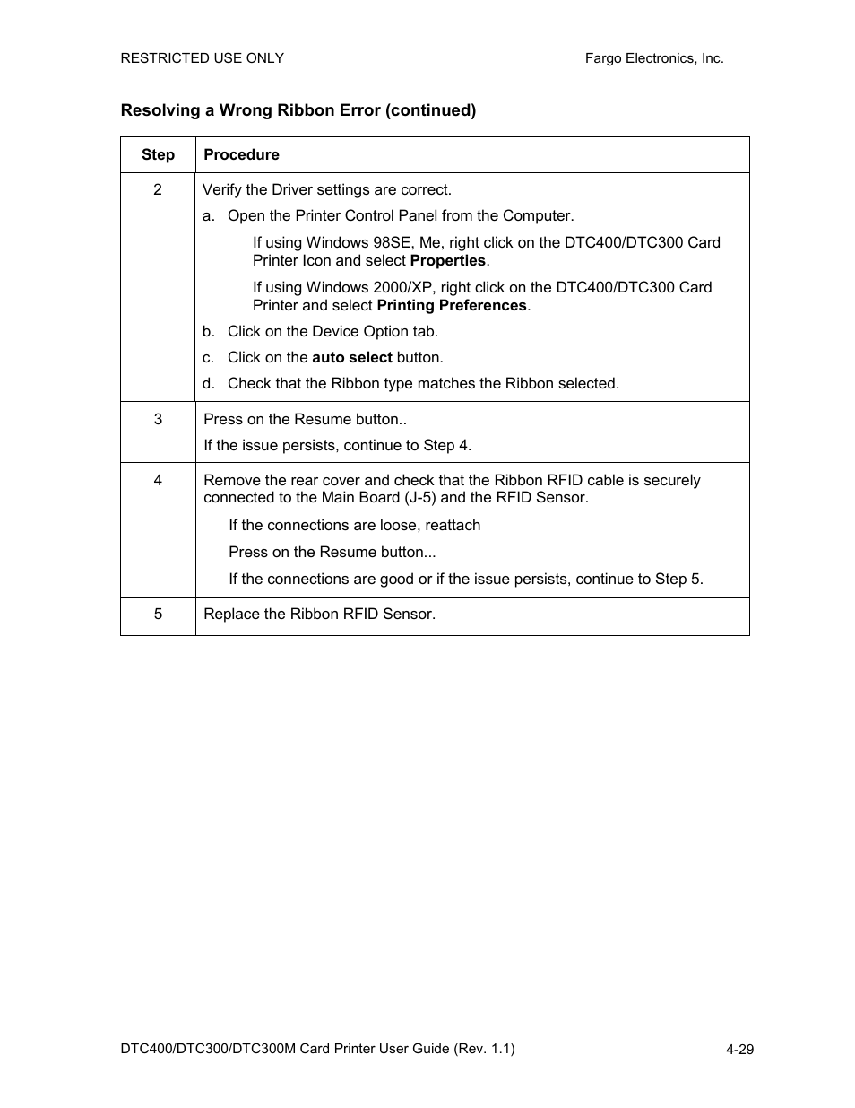 Resolving a wrong ribbon error (continued), Resolving a wrong ribbon error (continued) -29 | Fargo DTC300 User Manual | Page 86 / 278