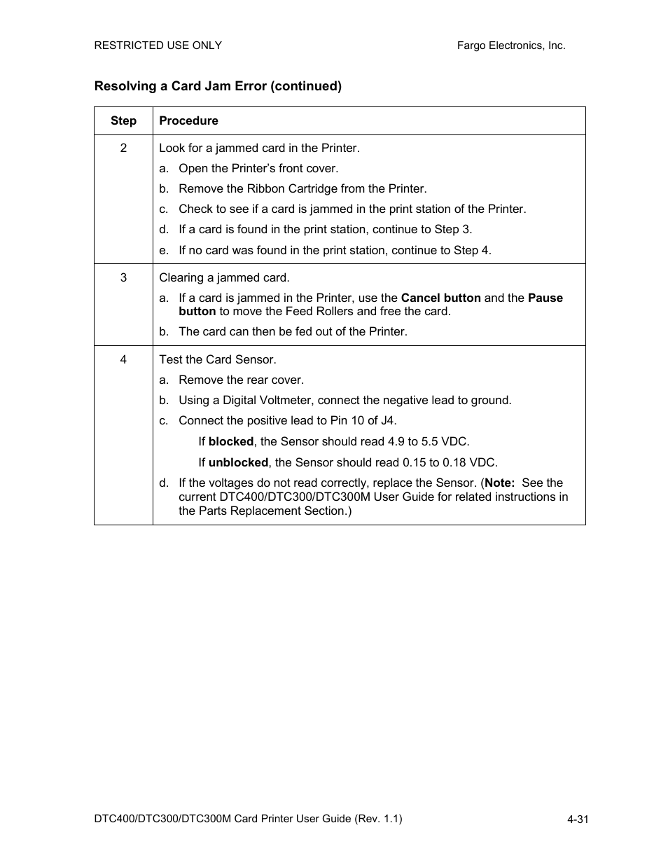 Resolving a card jam error (continued), Resolving a card jam error (continued) -31 | Fargo DTC300 User Manual | Page 88 / 278