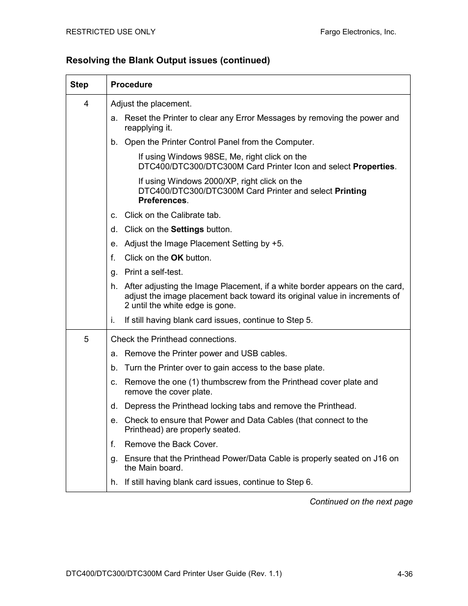 Resolving the blank output issues (continued), Resolving the blank output issues (continued) -36 | Fargo DTC300 User Manual | Page 93 / 278