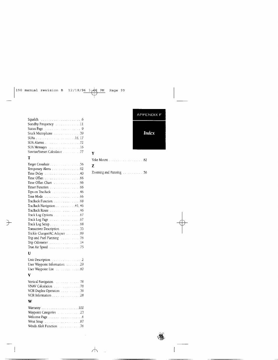 Index | Garmin GPSCOM 190 User Manual | Page 104 / 106