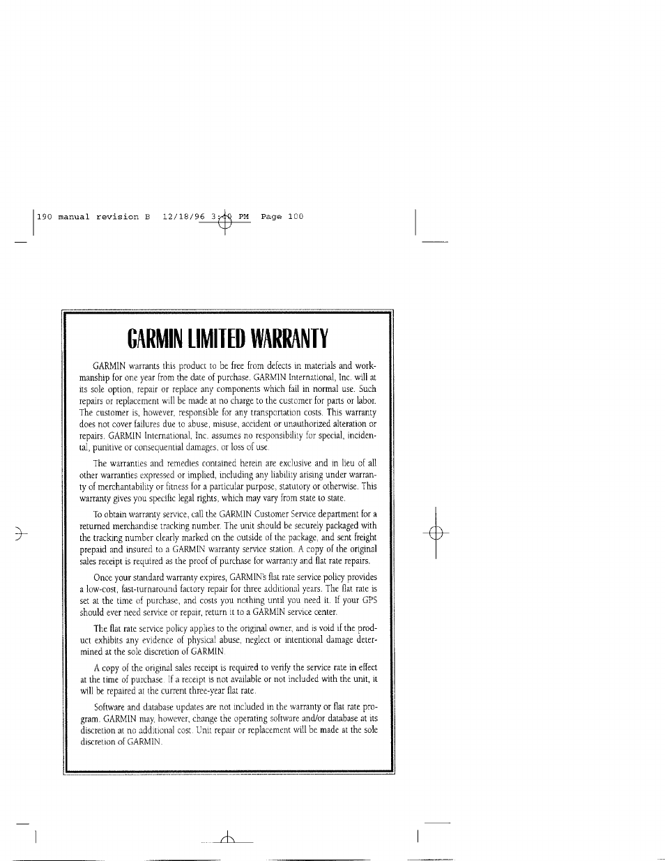 Garmin limited warranty | Garmin GPSCOM 190 User Manual | Page 105 / 106