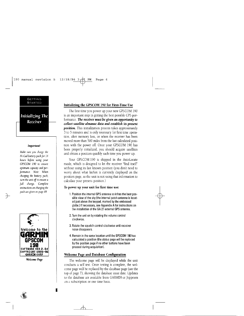 Gpscom 19b, Receher, Ittííiflíí^íhg the | Welcome to the, The receiver, He given an | Garmin GPSCOM 190 User Manual | Page 11 / 106