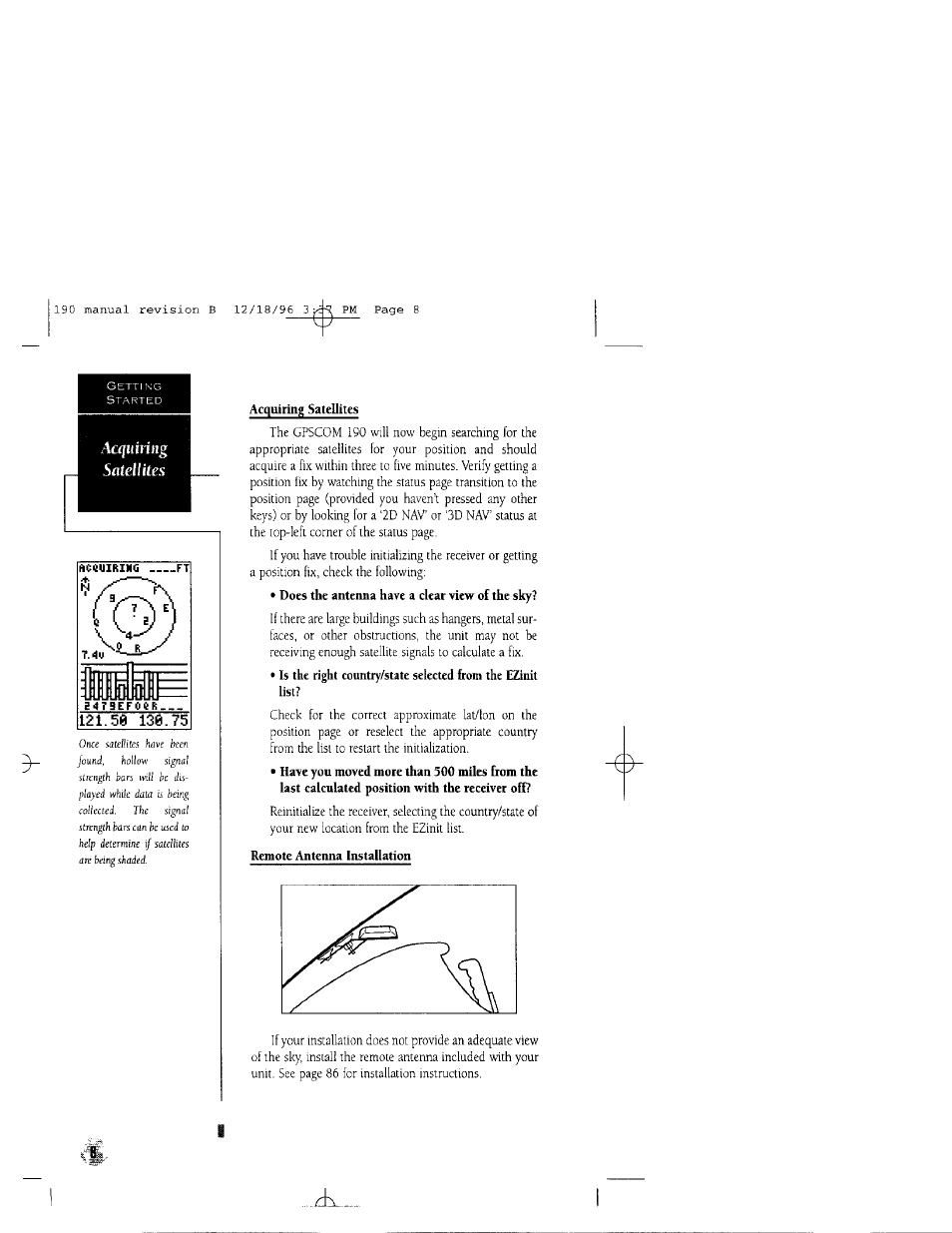 Satellites | Garmin GPSCOM 190 User Manual | Page 13 / 106