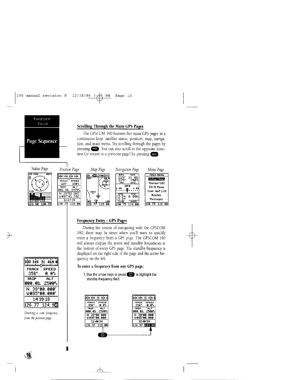 2500^t, N 39^00.000* w095^00.000, 77 12^. 9a | Page sequence, Menu page | Garmin GPSCOM 190 User Manual | Page 15 / 106