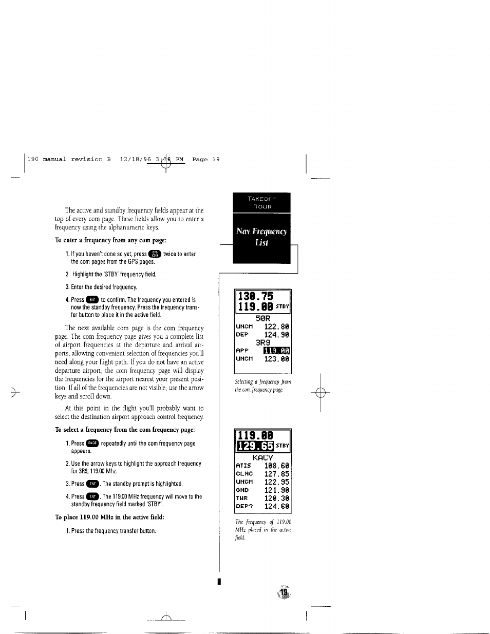 00 5tet, Uhcfi 122.80 dep 124.90 3r9, Uhcm 123.00 | Garmin GPSCOM 190 User Manual | Page 24 / 106