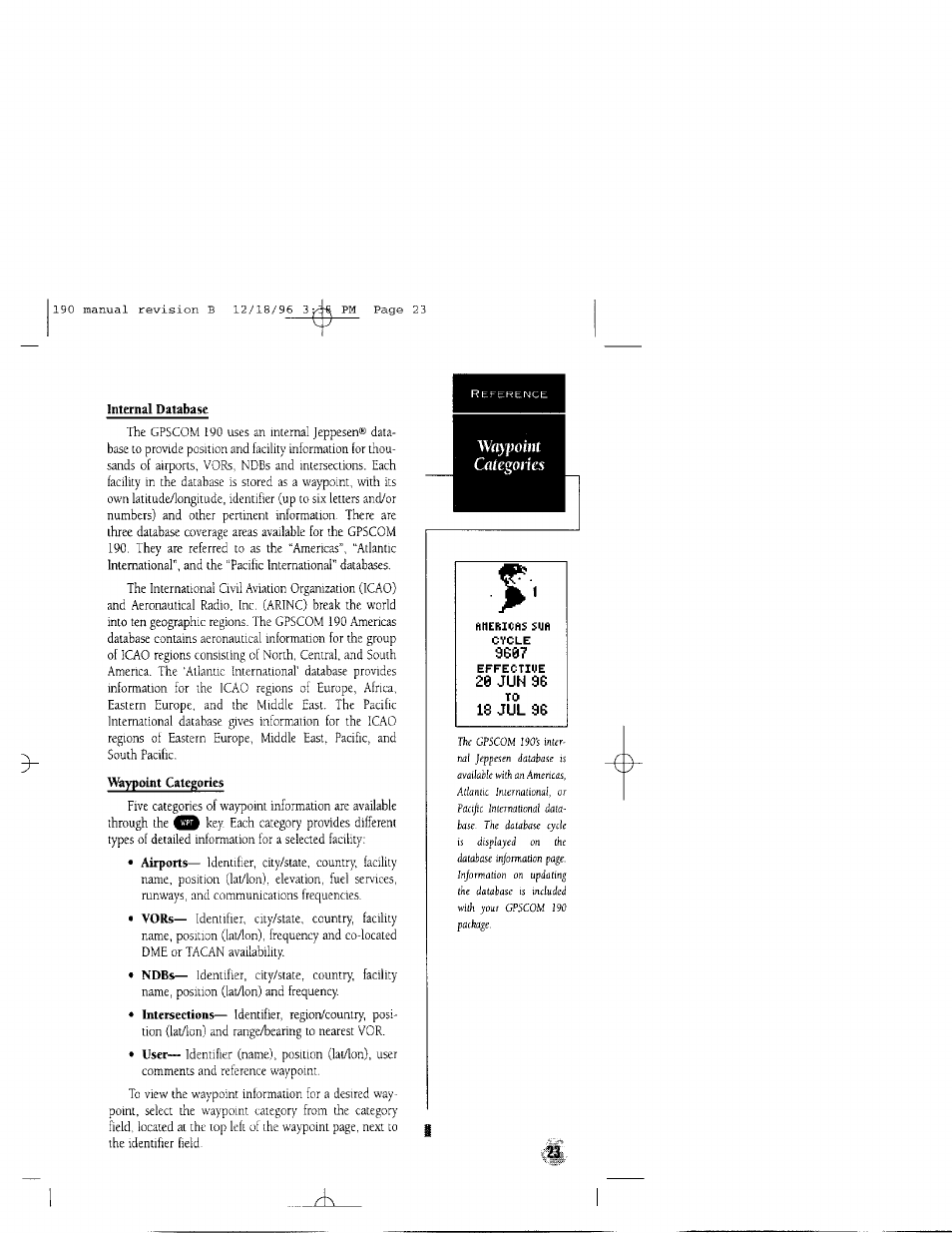 Categoiies, 20 jun 96, 18 jul 96 | Garmin GPSCOM 190 User Manual | Page 28 / 106