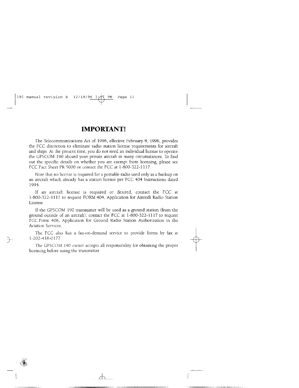 Important | Garmin GPSCOM 190 User Manual | Page 3 / 106