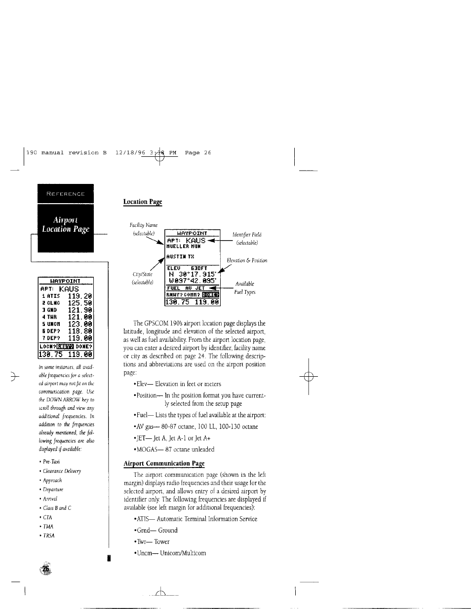 Ifttis 11э.20, T depi, Fipt: kaus | Garmin GPSCOM 190 User Manual | Page 31 / 106