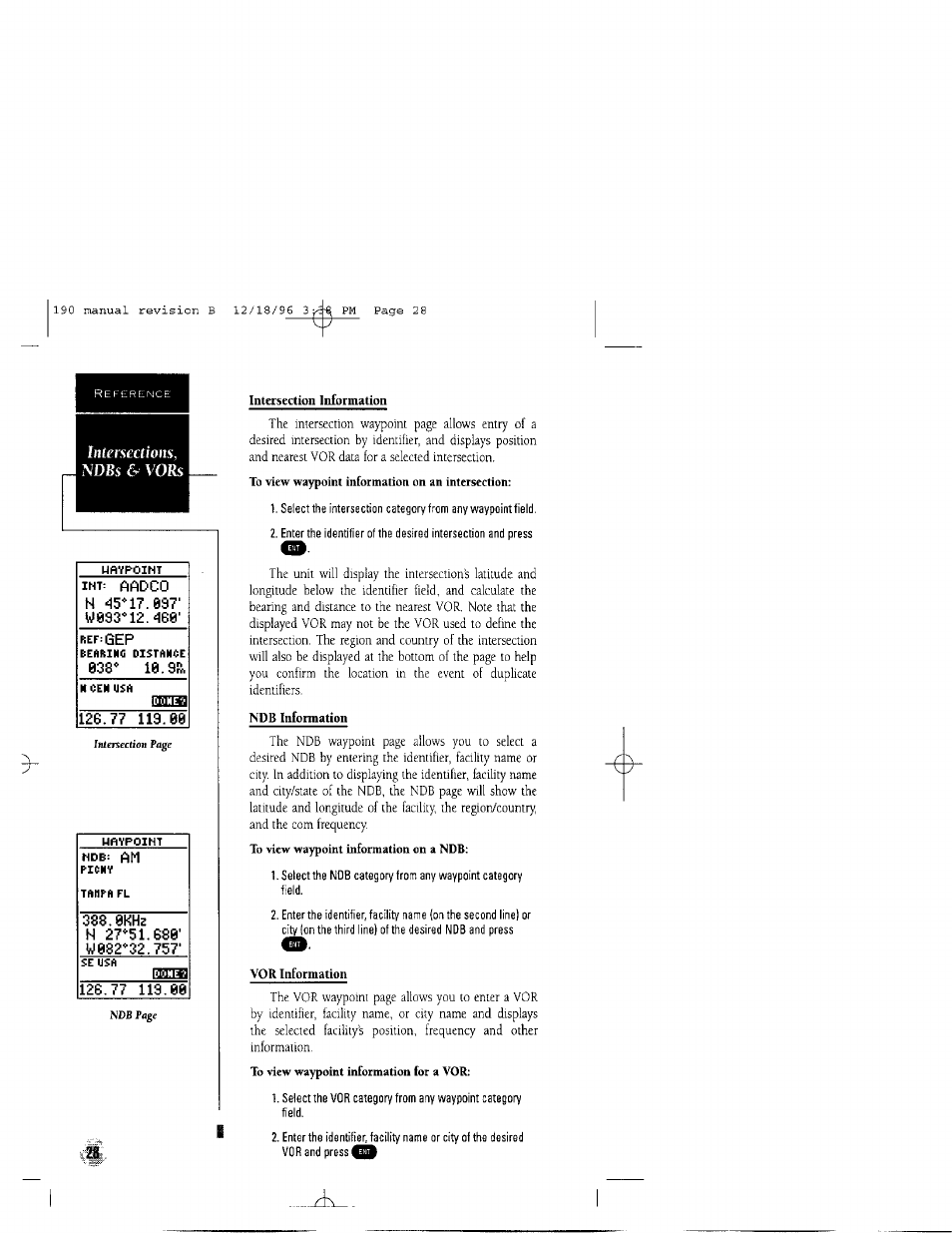 Fnferseciioits, ndbs & vors, Iht: aadco h ^5^7.097' w093m2.^100, Fnferseciioits, ndbs | Vors, Aadco | Garmin GPSCOM 190 User Manual | Page 33 / 106