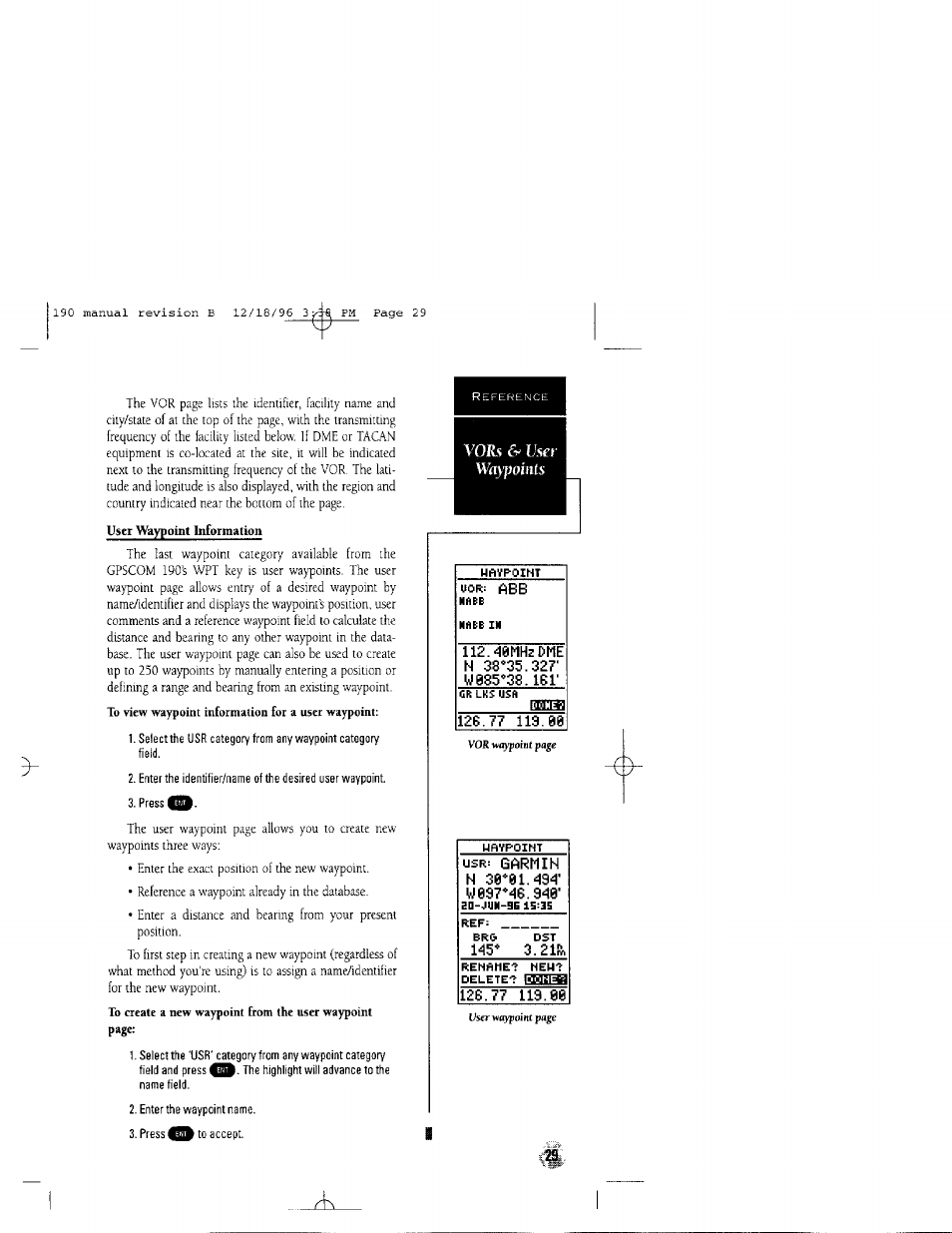 Vors & user | Garmin GPSCOM 190 User Manual | Page 34 / 106