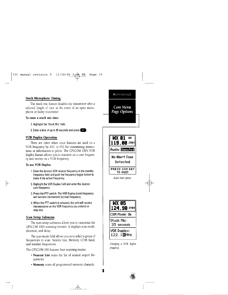 Com menu | Garmin GPSCOM 190 User Manual | Page 44 / 106