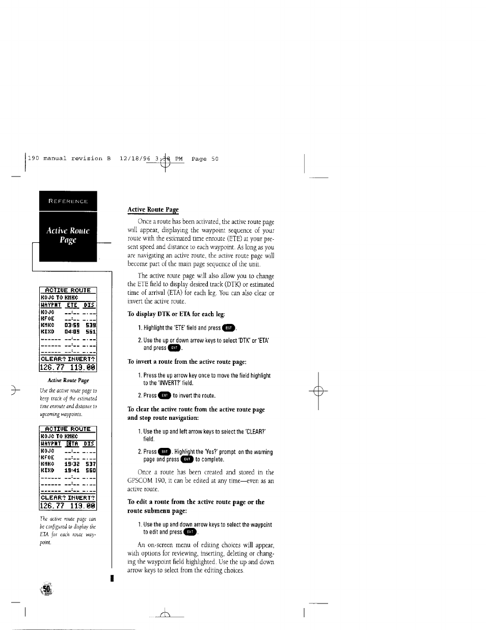 Active koute | Garmin GPSCOM 190 User Manual | Page 55 / 106
