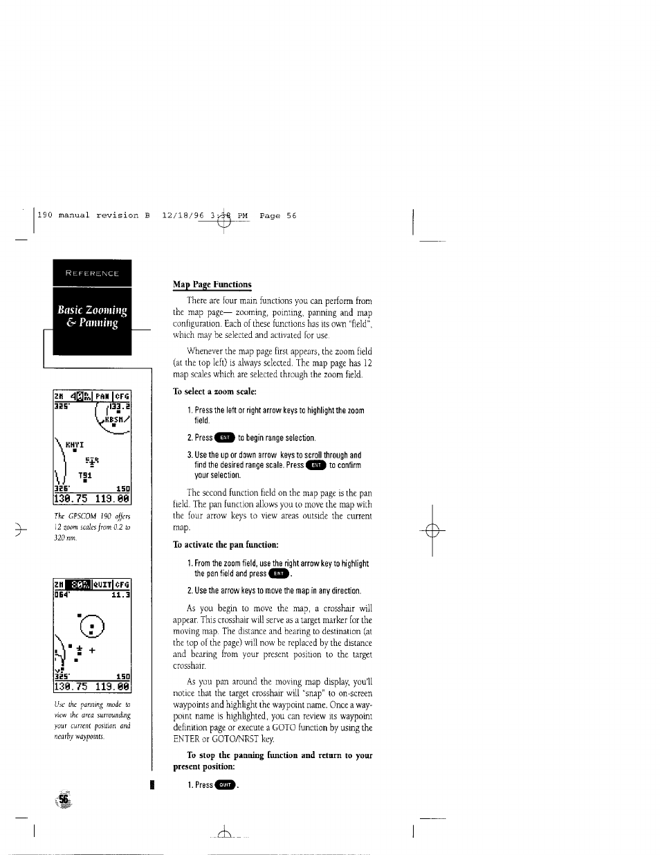 Bflsic zooming, Pmmiiig | Garmin GPSCOM 190 User Manual | Page 61 / 106