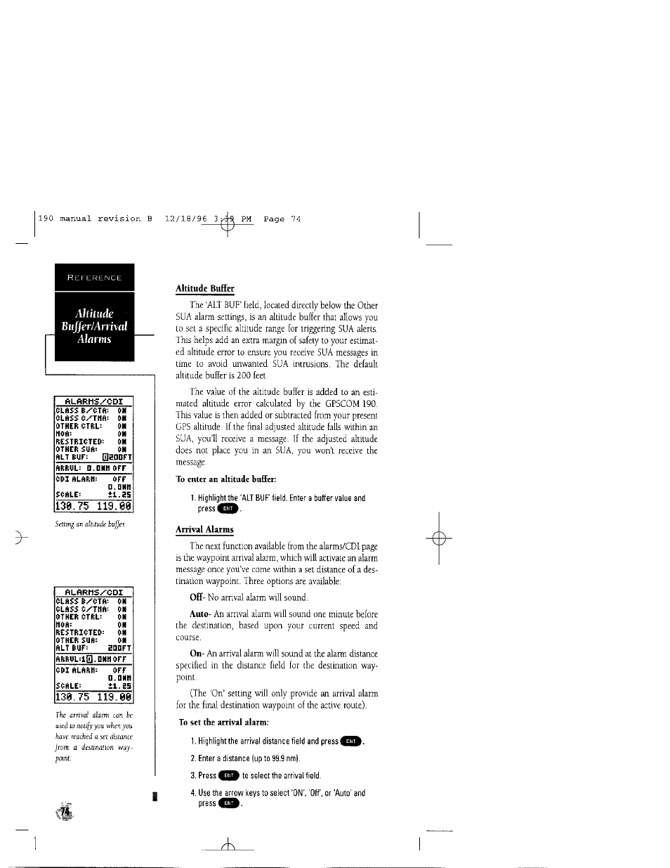 Alarms | Garmin GPSCOM 190 User Manual | Page 79 / 106