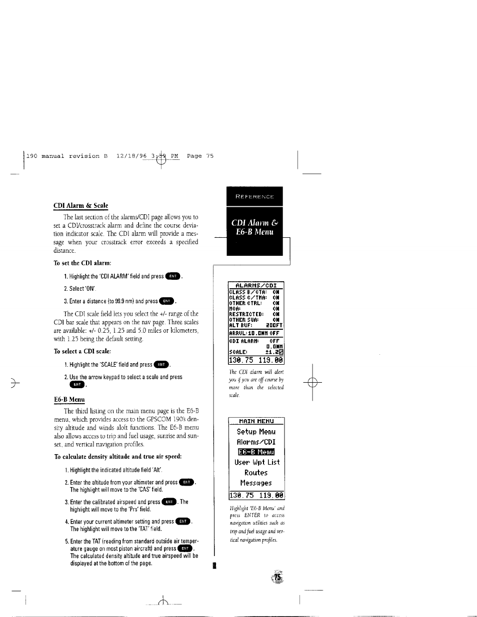 Aifli in, E6'b menu | Garmin GPSCOM 190 User Manual | Page 80 / 106