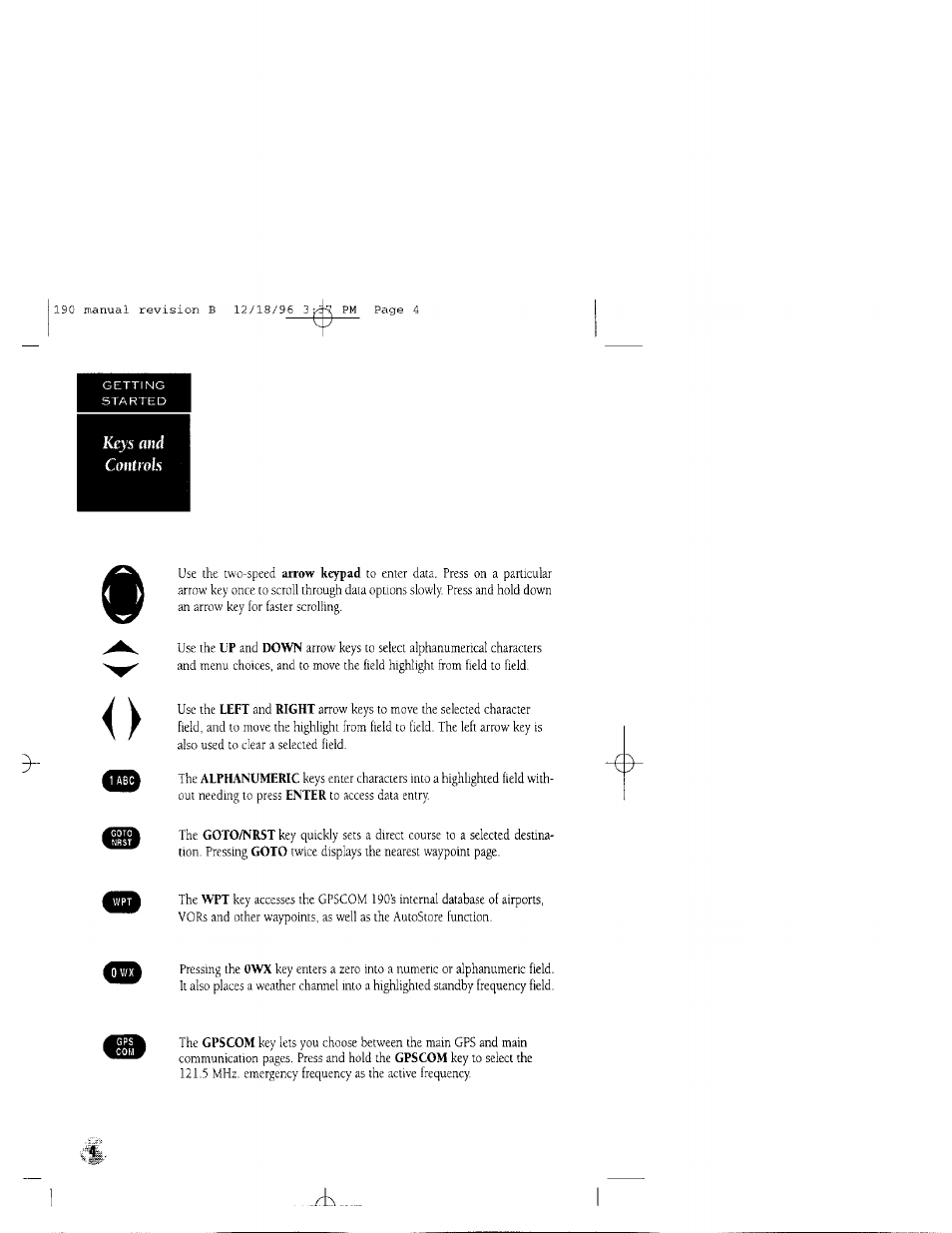 And controls, Ke>s | Garmin GPSCOM 190 User Manual | Page 9 / 106