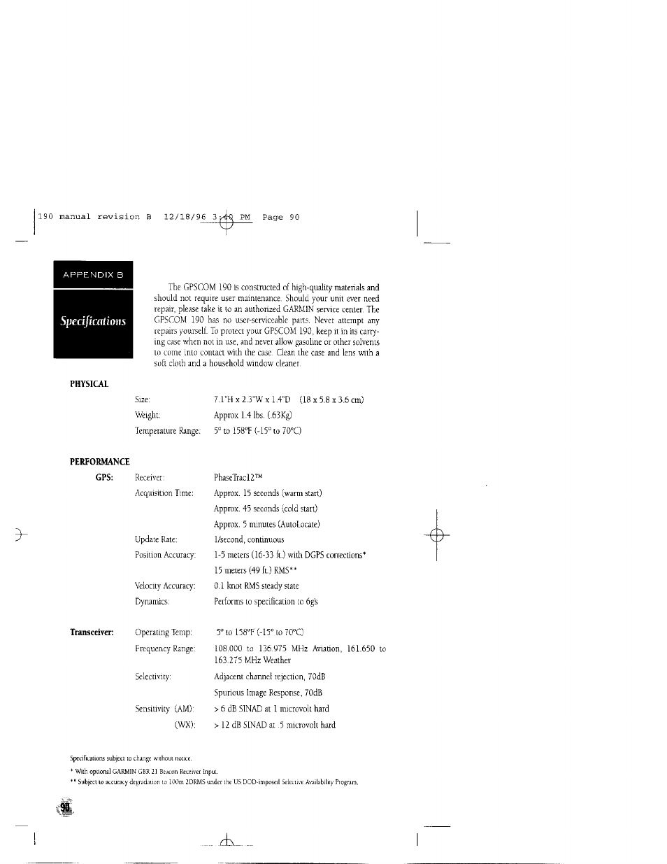 Garmin GPSCOM 190 User Manual | Page 95 / 106