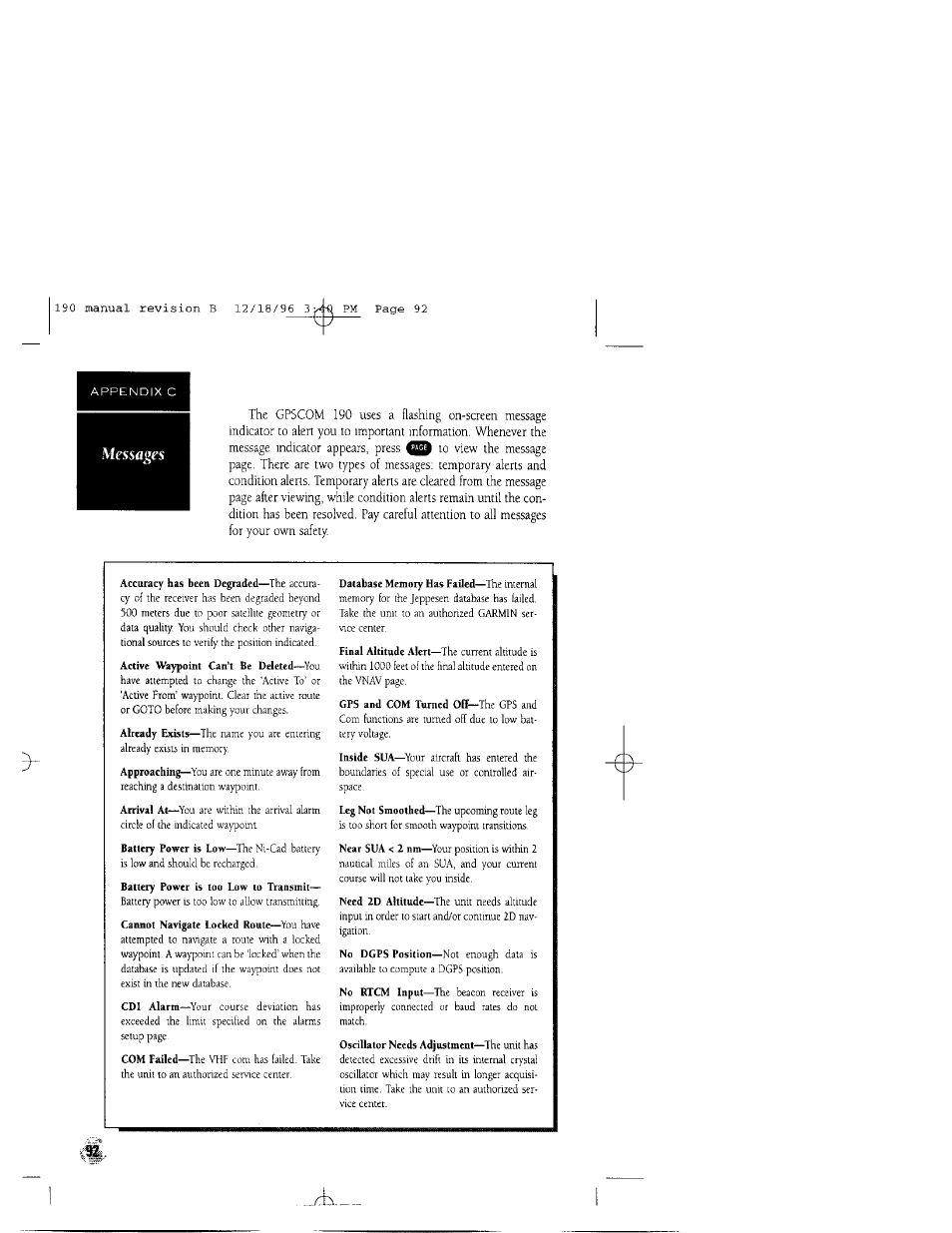 Garmin GPSCOM 190 User Manual | Page 97 / 106