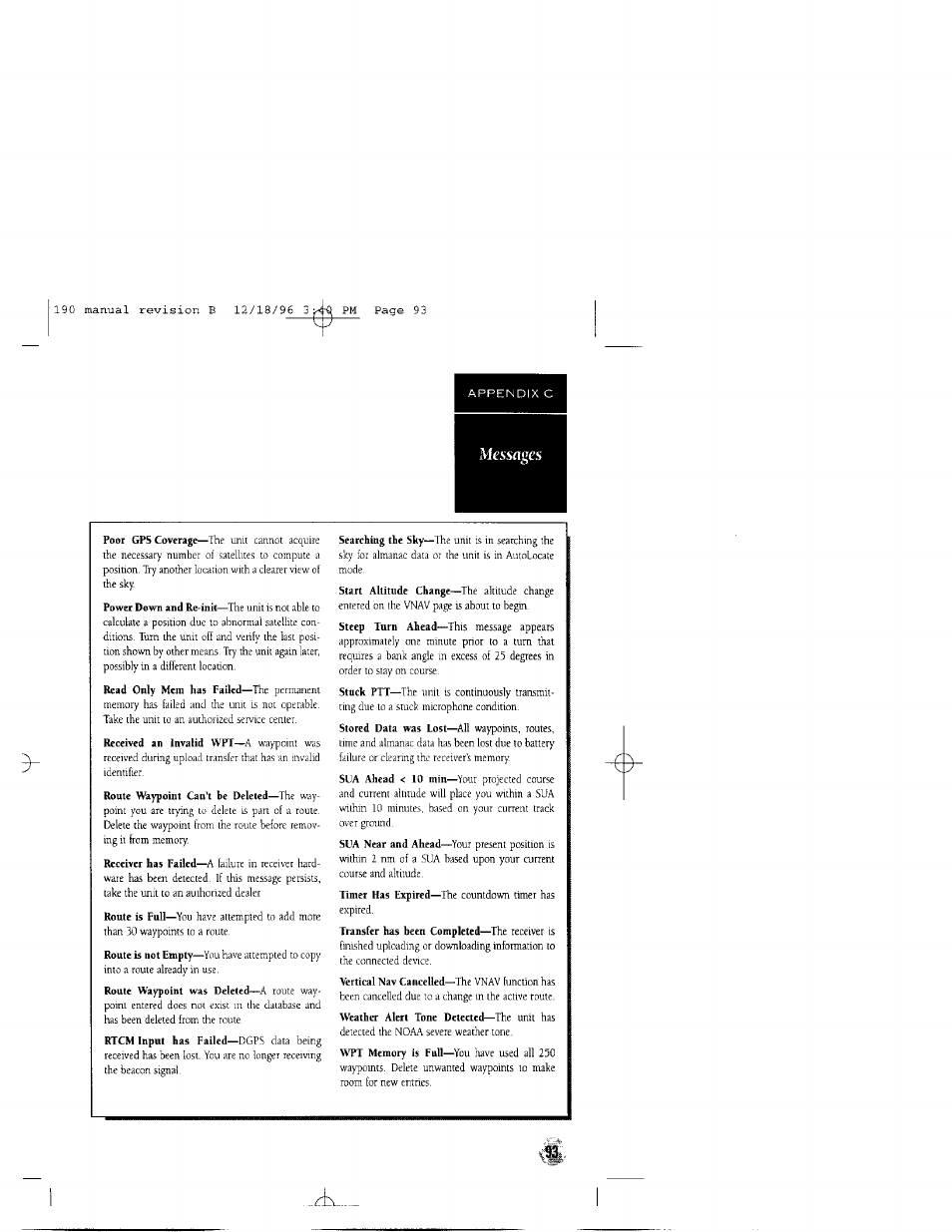 Imessages | Garmin GPSCOM 190 User Manual | Page 98 / 106