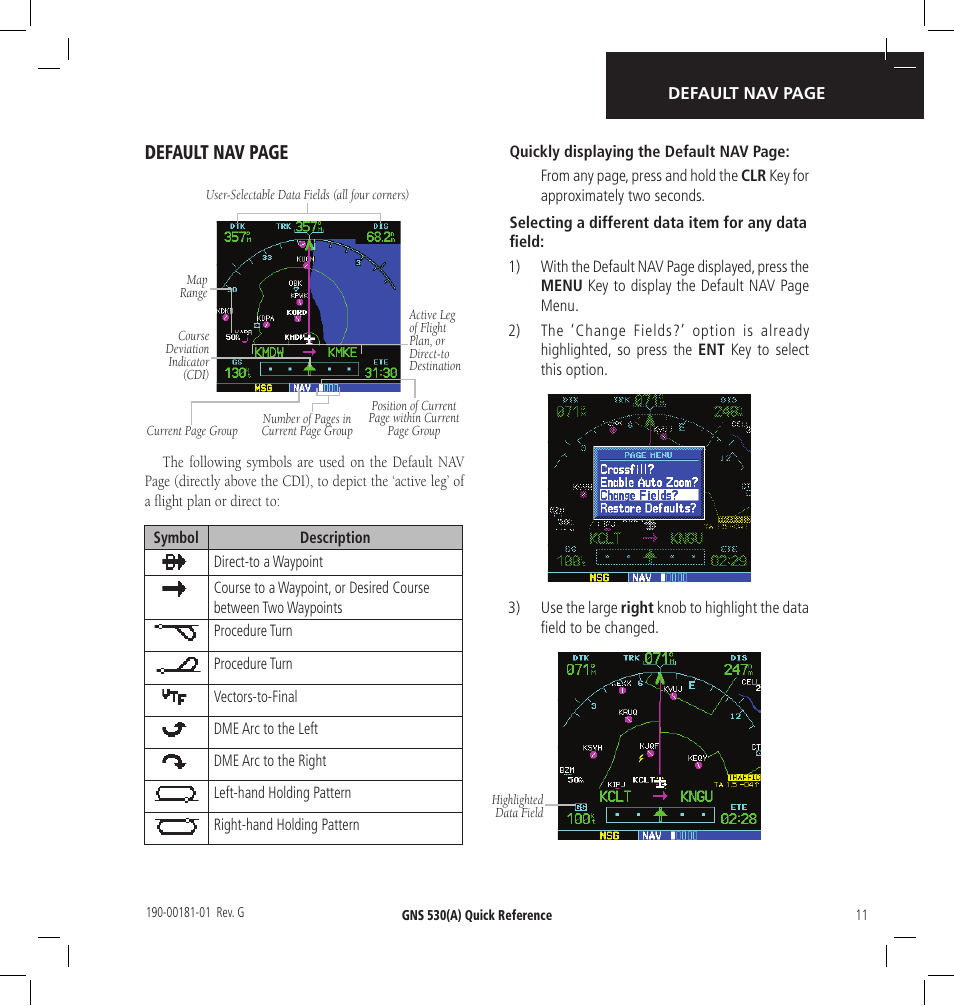 Default nav page | Garmin GNS 530 User Manual | Page 11 / 22