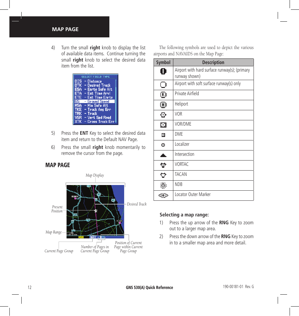 Map page | Garmin GNS 530 User Manual | Page 12 / 22