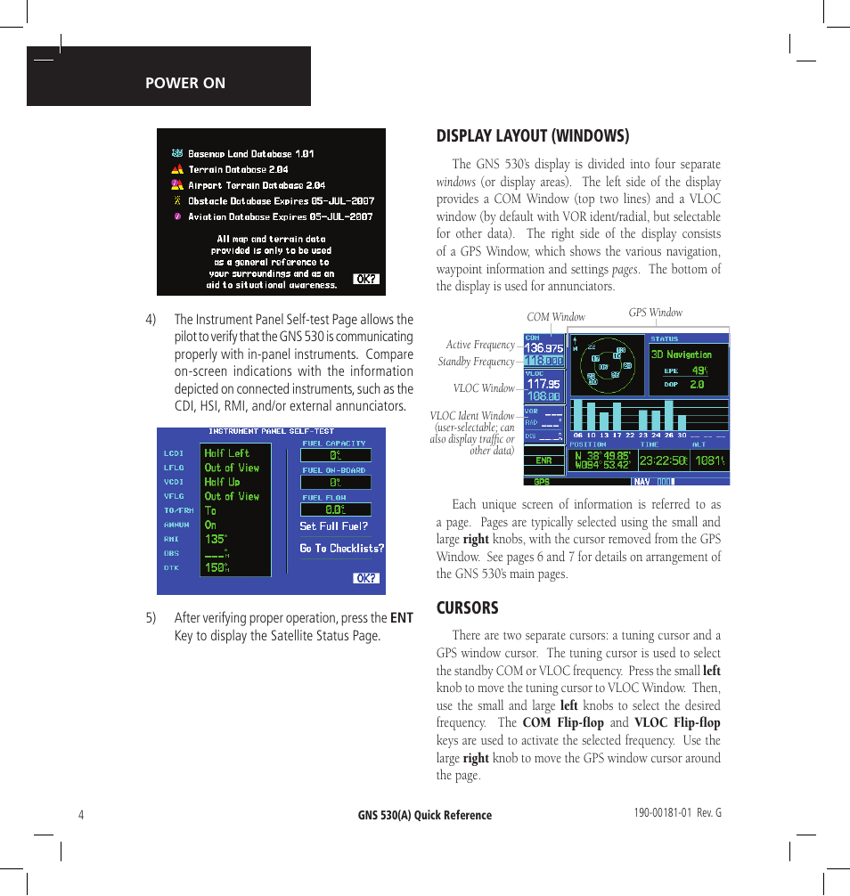 Display layout (windows), Cursors | Garmin GNS 530 User Manual | Page 4 / 22