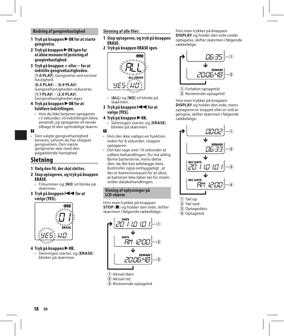 Sletning | Olympus VN-750 User Manual | Page 18 / 92