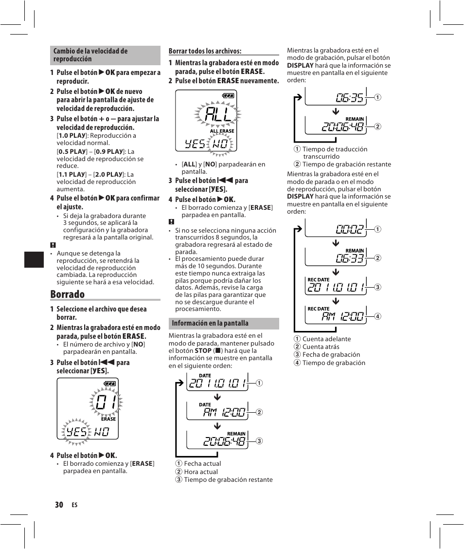 Borrado | Olympus VN-750 User Manual | Page 30 / 92