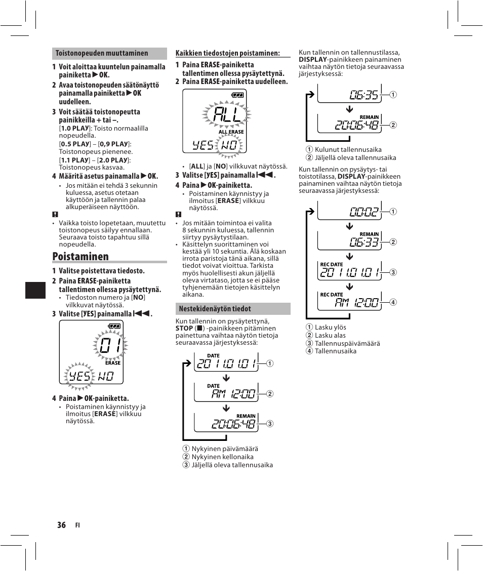 Poistaminen | Olympus VN-750 User Manual | Page 36 / 92