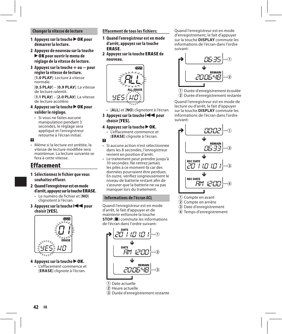 Effacement | Olympus VN-750 User Manual | Page 42 / 92