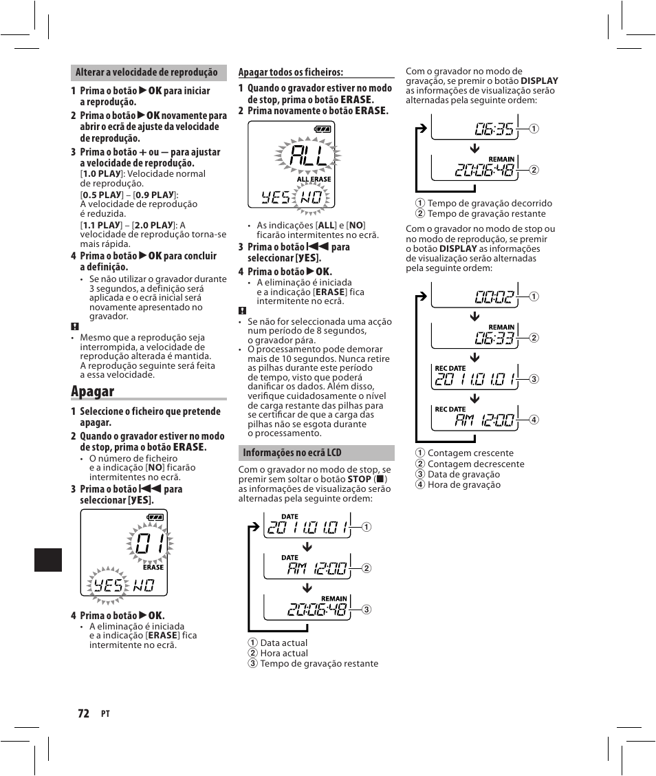 Apagar | Olympus VN-750 User Manual | Page 72 / 92