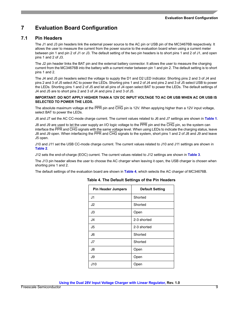 7 evaluation board configuration, 1 pin headers, 7evaluation board configuration | Garmin MC34676B User Manual | Page 9 / 14