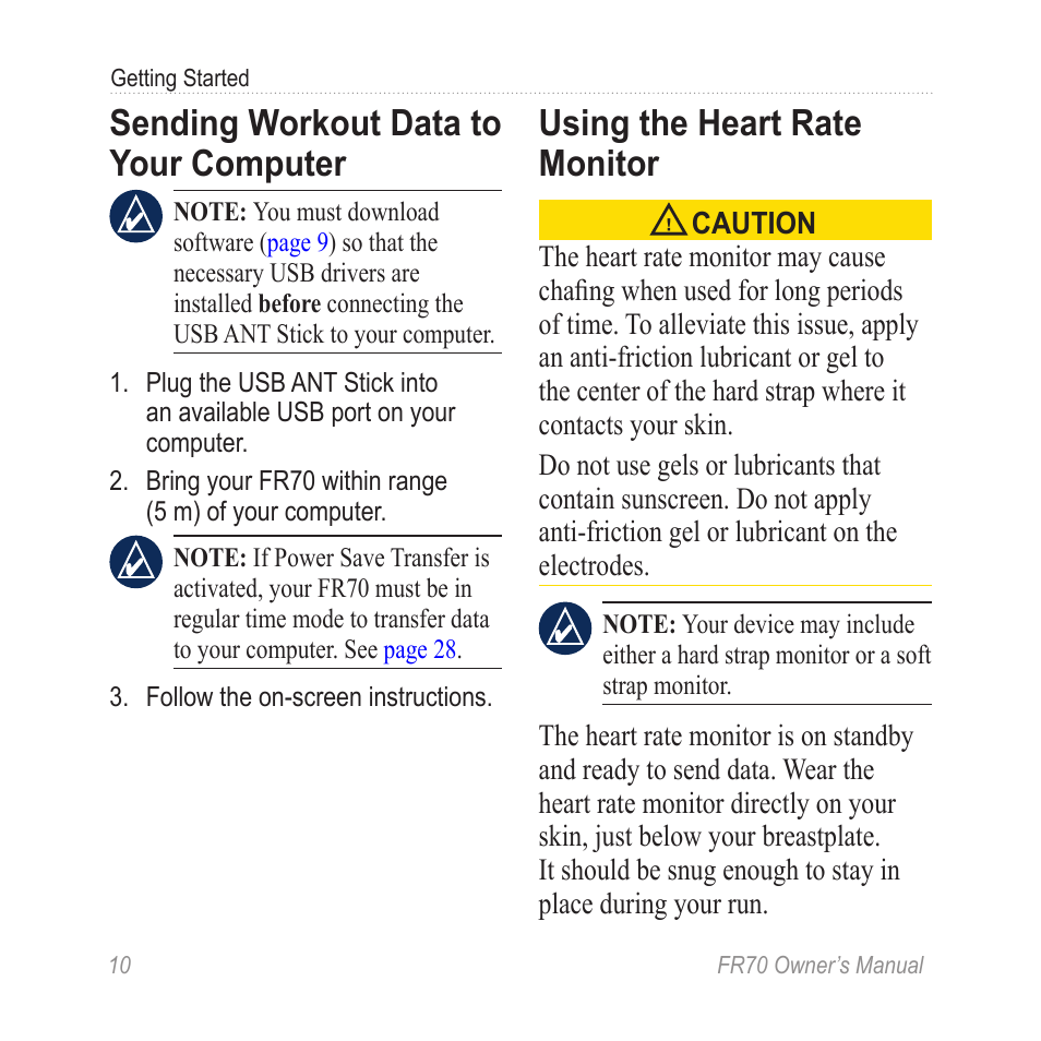 Sending workout data to your computer, Using the heart rate monitor, Sending workout data to your | Computer | Garmin 70 User Manual | Page 12 / 48