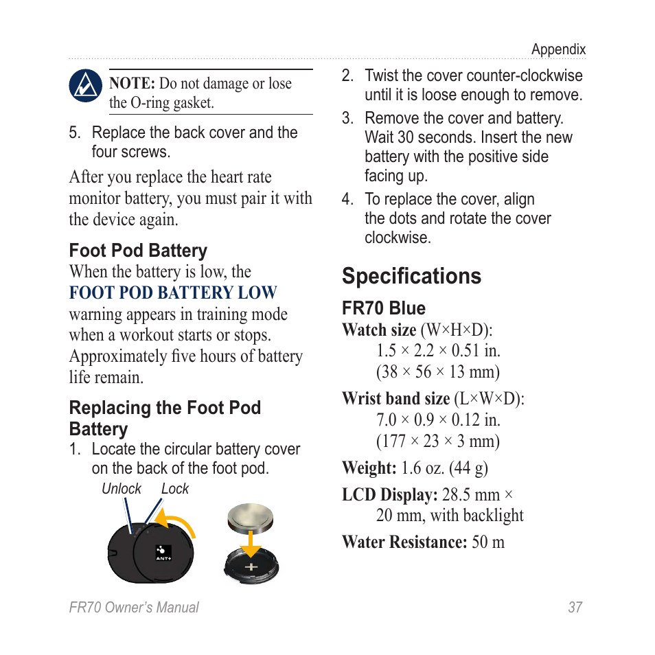 Specifications | Garmin 70 User Manual | Page 39 / 48