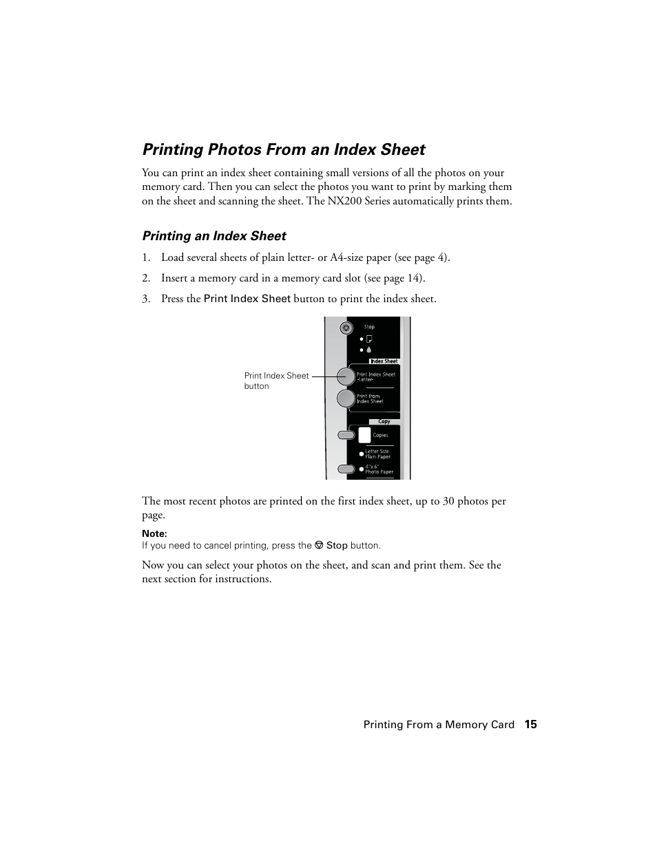 Printing photos from an index sheet | Garmin STYLUS NX200 User Manual | Page 15 / 48