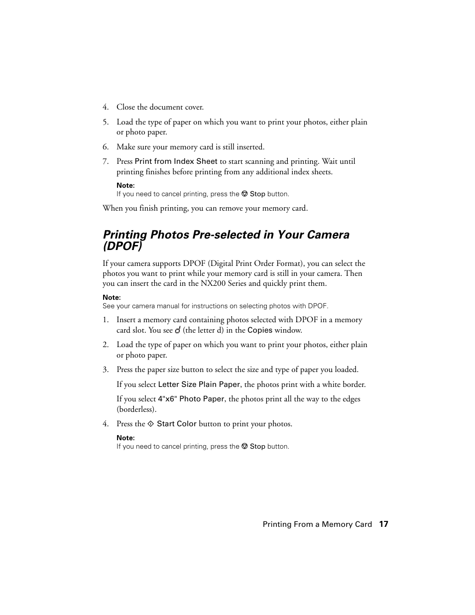 Printing photos pre-selected in your camera (dpof) | Garmin STYLUS NX200 User Manual | Page 17 / 48