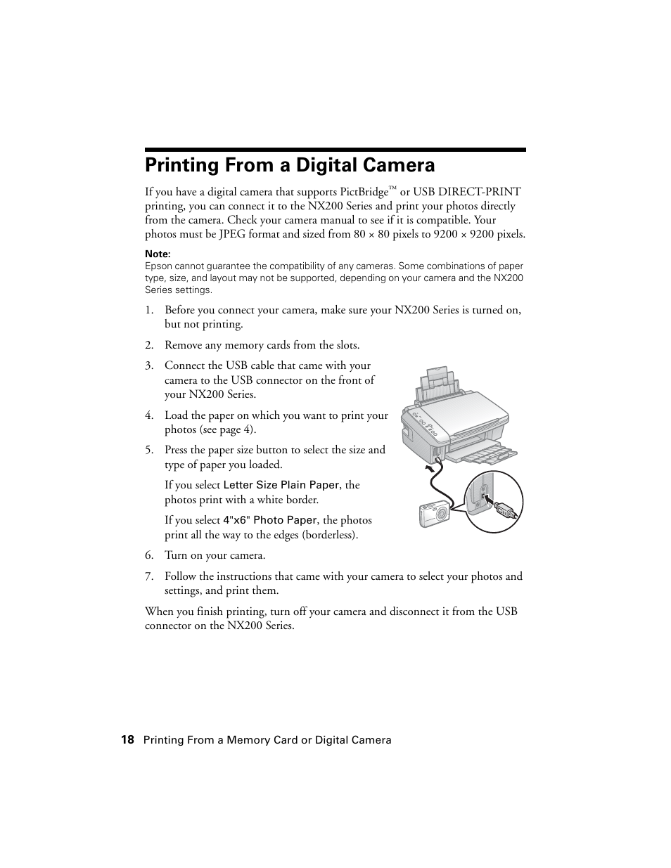 Printing from a digital camera | Garmin STYLUS NX200 User Manual | Page 18 / 48