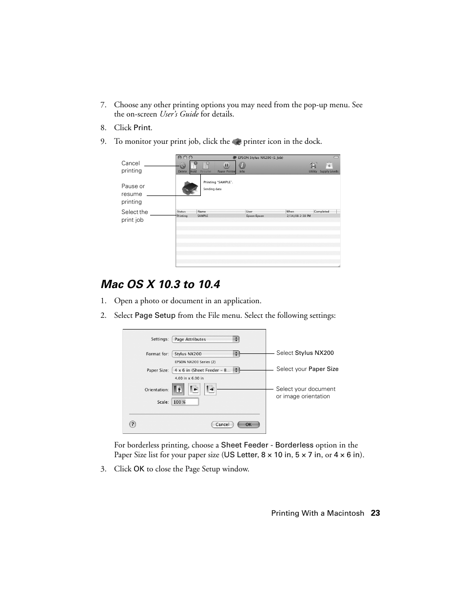 Mac os x 10.3 to 10.4 | Garmin STYLUS NX200 User Manual | Page 23 / 48