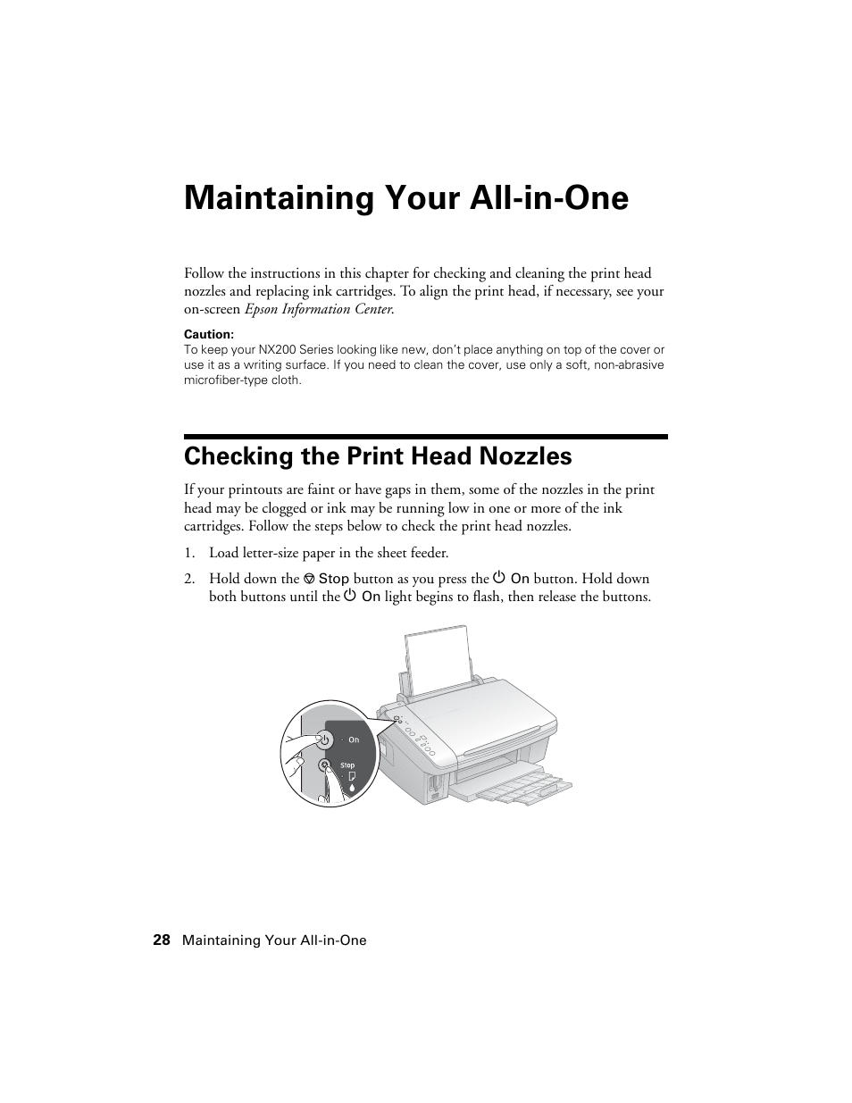 Maintaining your all-in-one, Checking the print head nozzles | Garmin STYLUS NX200 User Manual | Page 28 / 48