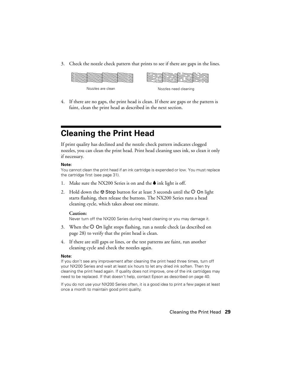 Cleaning the print head | Garmin STYLUS NX200 User Manual | Page 29 / 48