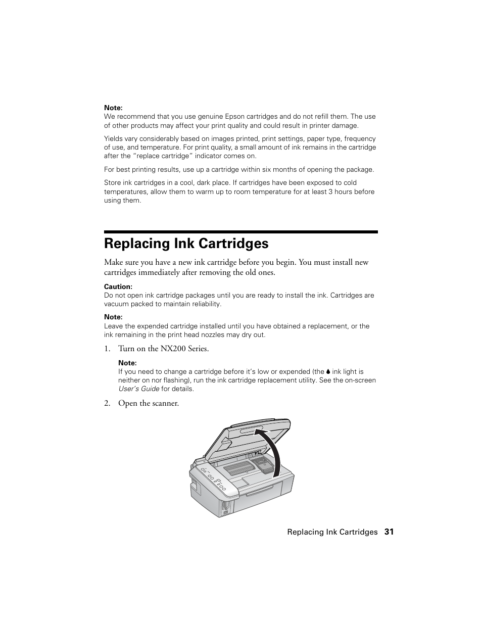 Replacing ink cartridges | Garmin STYLUS NX200 User Manual | Page 31 / 48